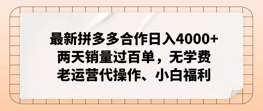 拼多多最新合作日入4000+两天销量过百单，无学费、老运营代操作、小白福利-策里行间