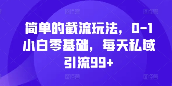 简单的截流玩法，0-1小白零基础，每天私域引流99+【揭秘】-策里行间