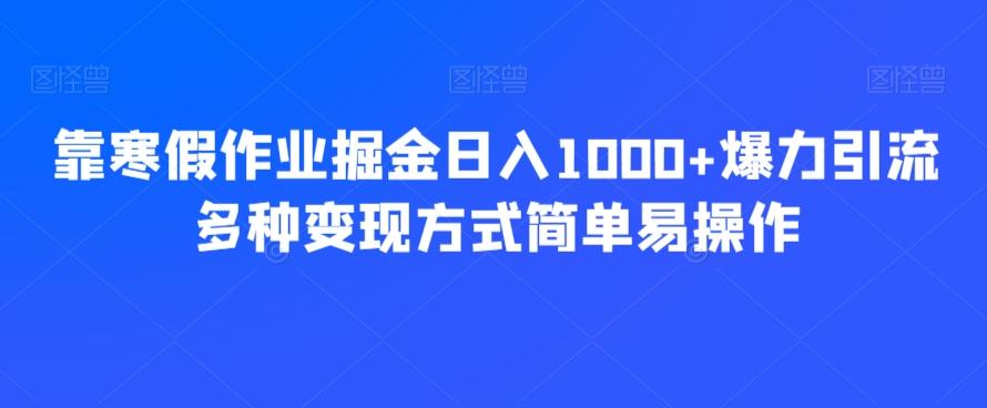 靠寒假作业掘金日入1000+爆力引流多种变现方式简单易操作-策里行间