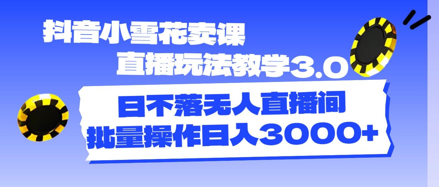 抖音小雪花卖课直播玩法教学3.0，日不落无人直播间，批量操作日入3000+-策里行间