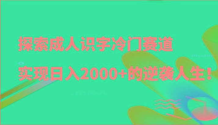 探索成人识字冷门赛道，实现日入2000+的逆袭人生！-策里行间
