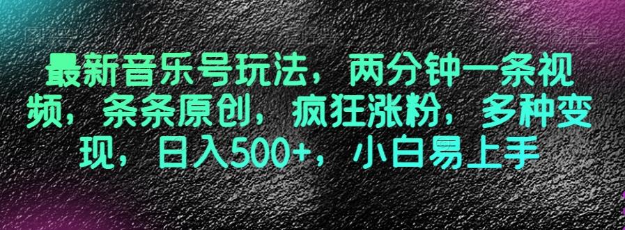 最新音乐号玩法，两分钟一条视频，条条原创，疯狂涨粉，多种变现，日入500+，小白易上手【揭秘】-策里行间