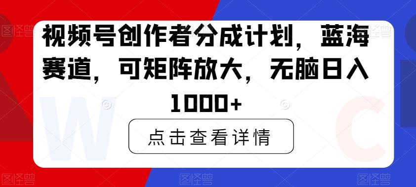 视频号创作者分成计划，蓝海赛道，可矩阵放大，无脑日入1000+-策里行间