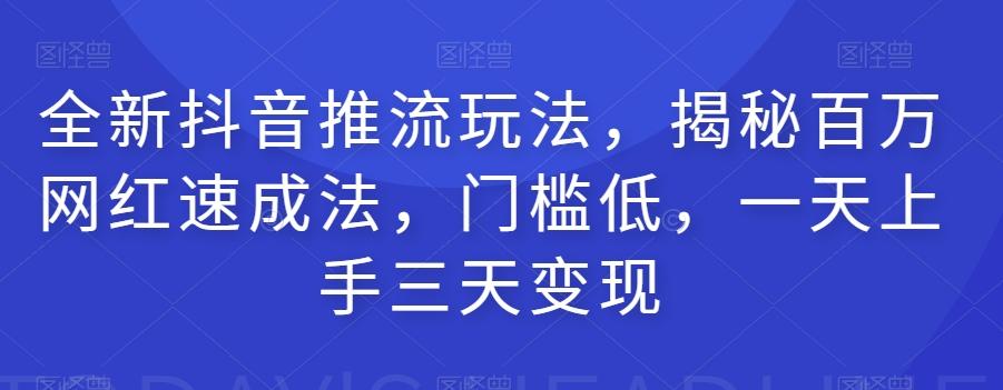 全新抖音推流玩法，揭秘百万网红速成法，门槛低，一天上手三天变现-策里行间