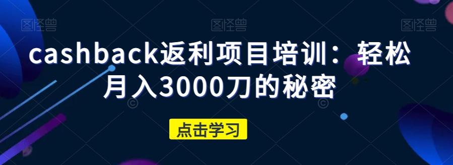 cashback返利项目培训：轻松月入3000刀的秘密-策里行间