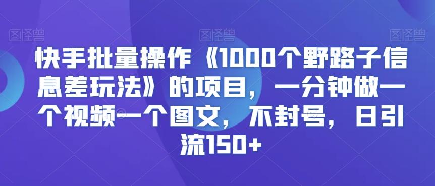 快手批量操作《1000个野路子信息差玩法》的项目，一分钟做一个视频一个图文，不封号，日引流150+【揭秘】-策里行间