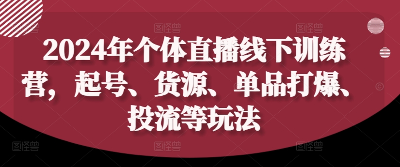 2024年个体直播训练营，起号、货源、单品打爆、投流等玩法-策里行间