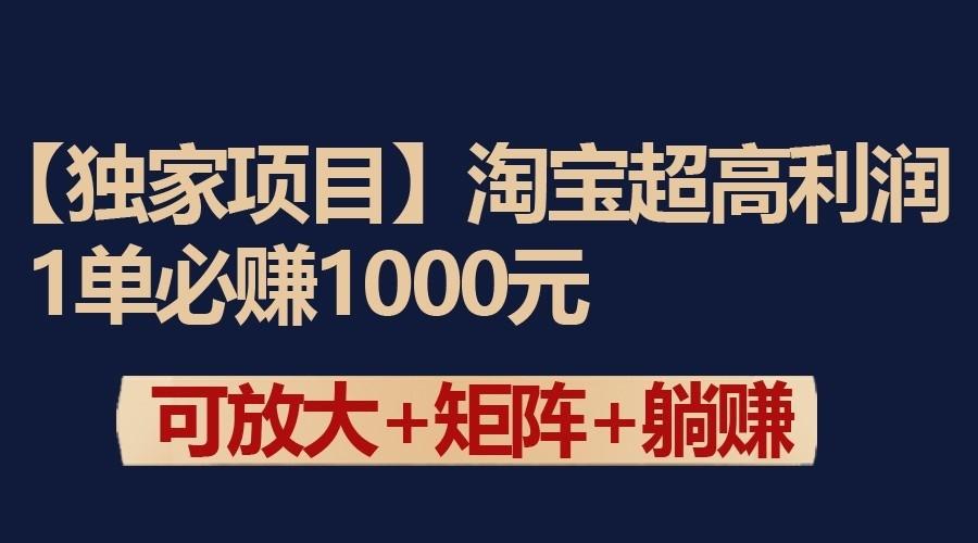 独家淘宝超高利润项目：1单必赚1000元，可放大可矩阵操作-策里行间