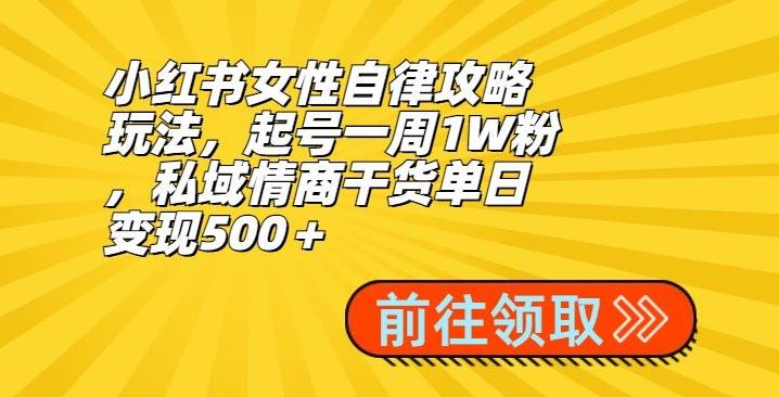 小红书女性自律攻略玩法，起号一周1W粉，私域情商干货单日变现500＋-策里行间