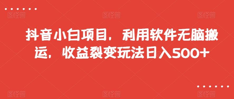 抖音小白项目，利用软件无脑搬运，收益裂变玩法日入500+【揭秘】-策里行间