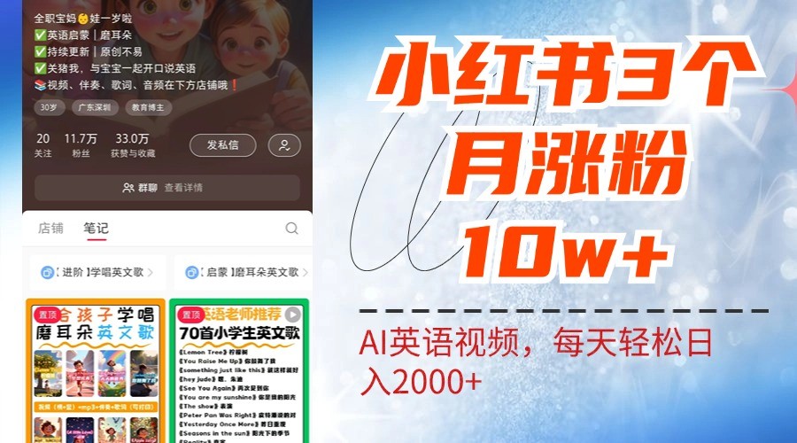 小红书三个月涨粉10W，AI英语视频0成本制作，每天轻松日入2000+-策里行间