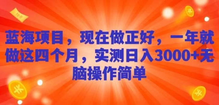蓝海项目，现在做正好，一年就做这4个月，实测日入3000+，无脑简单操作！-策里行间