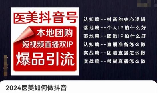 2024医美如何做抖音医美抖音号，本地团购、短视频直播双ip爆品引流，实操落地课-策里行间