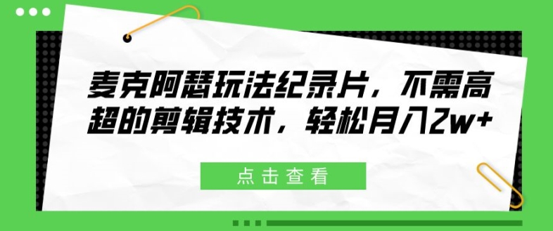 麦克阿瑟玩法纪录片，不需高超的剪辑技术，轻松月入2w+【揭秘】-策里行间