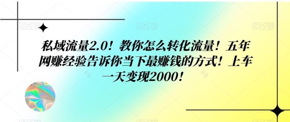 私域流量2.0！教你怎么转化流量！五年网赚经验告诉你当下最赚钱的方式！上车一天变现2000！-策里行间