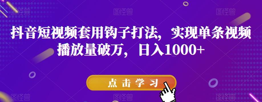 抖音短视频套用钩子打法，实现单条视频播放量破万，日入1000+【揭秘】-策里行间