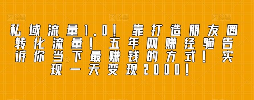 私域流量1.0！靠打造朋友圈转化流量！五年网赚经验告诉你当下最赚钱的方式！实现一天变现2000！-策里行间