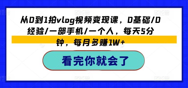 从0到1拍vlog视频变现课，0基础/0经验/一部手机/一个人，每天5分钟，每月多赚1W+-策里行间