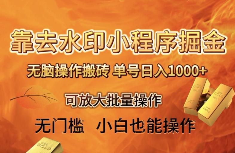 靠去水印小程序无脑操作搬砖，单号日入1000+保姆级教程可放大批量操作【揭秘】-策里行间