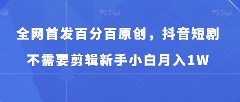 全网首发百分百原创，抖音短剧不需要剪辑新手小白月入1W-策里行间