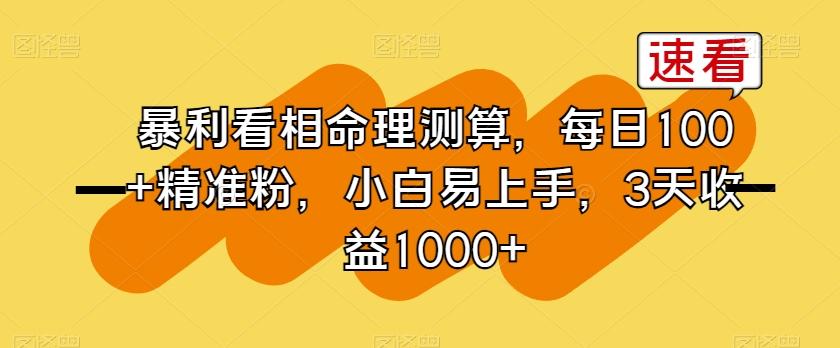 暴利看相命理测算，每日100+精准粉，小白易上手，3天收益1000+【揭秘】-策里行间