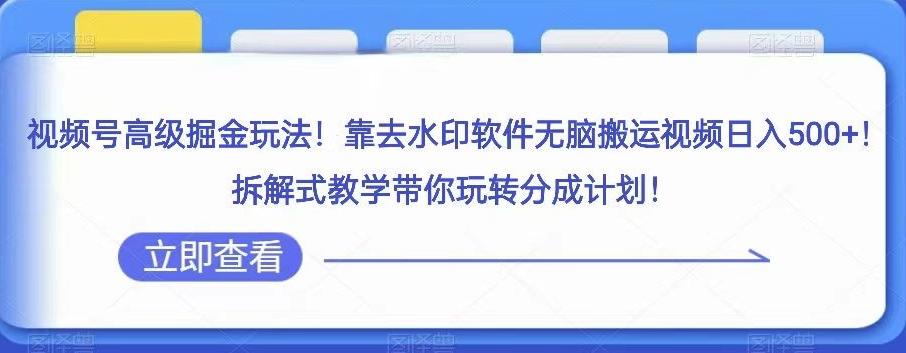 视频号高级掘金玩法，靠去水印软件无脑搬运视频日入500+，拆解式教学带你玩转分成计划【揭秘】-策里行间