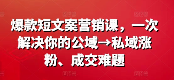 爆款短文案营销课，一次解决你的公域→私域涨粉、成交难题-策里行间