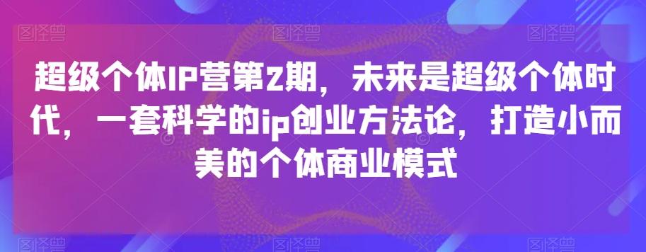 超级个体IP营第2期，未来是超级个体时代，一套科学的ip创业方法论，打造小而美的个体商业模式-策里行间