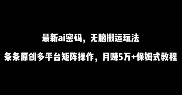 最新ai流量密码，傻瓜式搬运玩法，条条原创，多平台矩阵操作，月赚5万+保姆式教程【揭秘】-策里行间