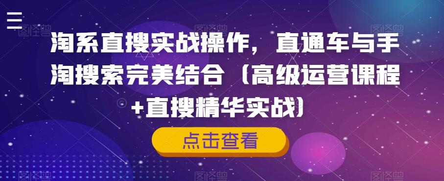 淘系直搜实战操作，直通车与手淘搜索完美结合（高级运营课程+直搜精华实战）-策里行间