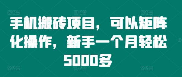 手机搬砖项目，可以矩阵化操作，新手一个月轻松5000多-策里行间