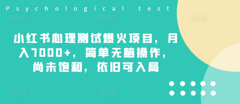 小红书心理测试爆火项目，月入7000+，简单无脑操作，尚未饱和，依旧可入局-策里行间