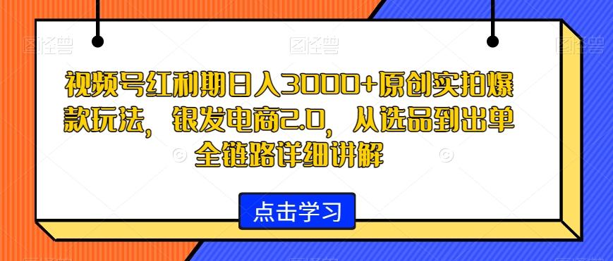 视频号红利期日入3000+原创实拍爆款玩法，银发电商2.0，从选品到出单全链路详细讲解【揭秘】-策里行间
