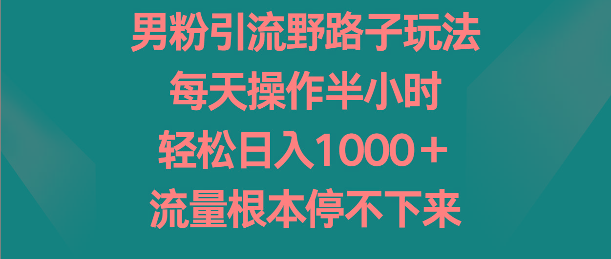 男粉引流野路子玩法，每天操作半小时轻松日入1000＋，流量根本停不下来-策里行间