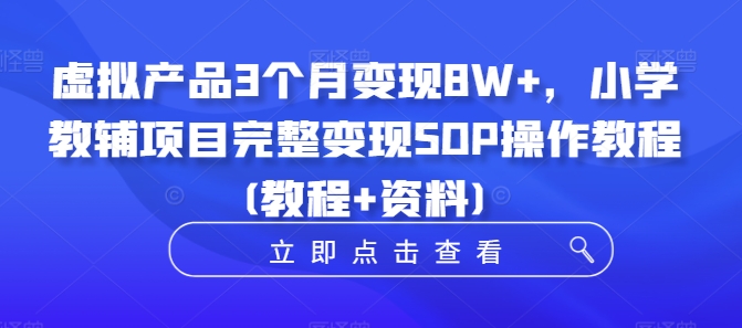 虚拟产品3个月变现8W+，小学教辅项目完整变现SOP操作教程(教程+资料)-策里行间