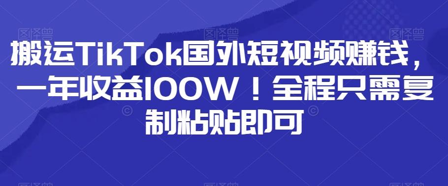 搬运TikTok国外短视频赚钱，一年收益100W！全程只需复制粘贴即可-策里行间