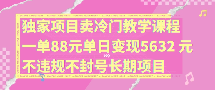 独家项目卖冷门教学课程一单88元单日变现5632元违规不封号长期项目【揭秘】-策里行间