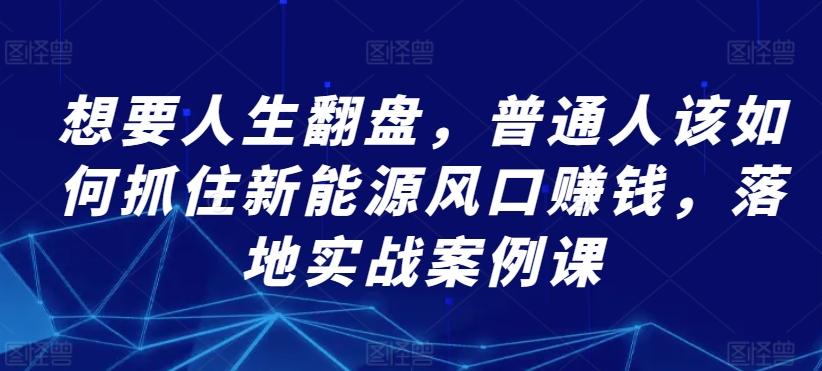 想要人生翻盘，普通人该如何抓住新能源风口赚钱，落地实战案例课-策里行间
