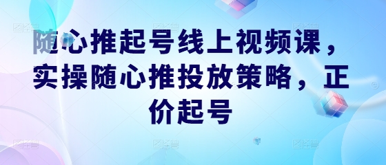 随心推起号线上视频课，实操随心推投放策略，正价起号-策里行间