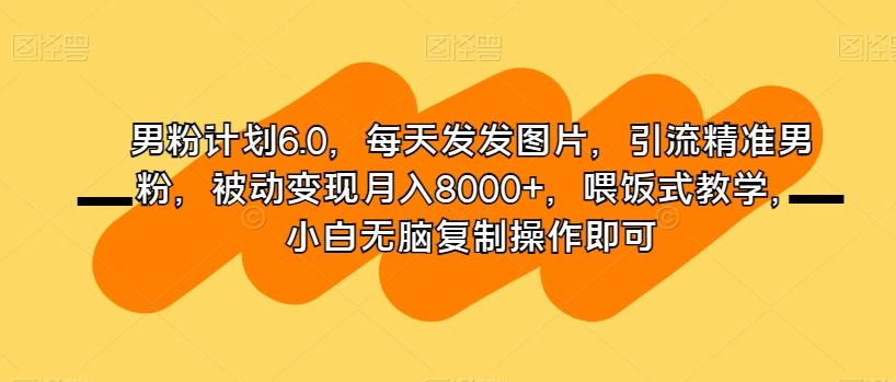 男粉计划6.0，每天发发图片，引流精准男粉，被动变现月入8000+，喂饭式教学，小白无脑复制操作即可-策里行间