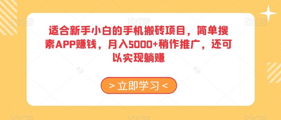 适合新手小白的手机搬砖项目，简单搜素APP赚钱，月入5000+稍作推广，还可以实现躺赚【揭秘】-策里行间