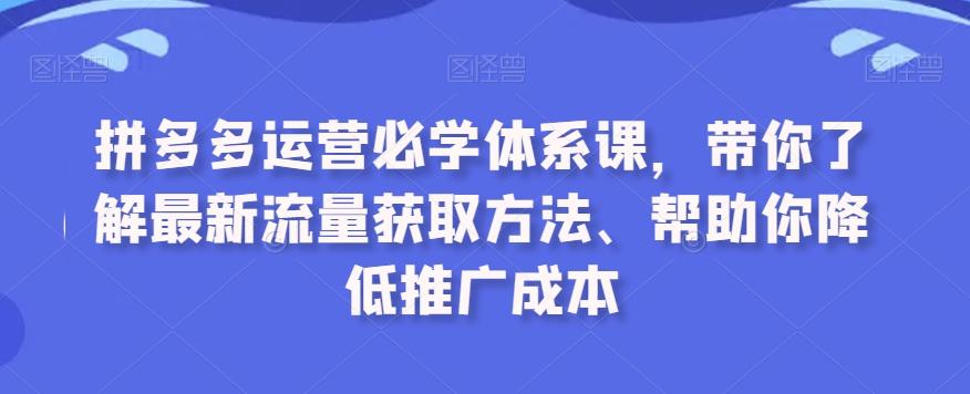 拼多多运营必学体系课，带你了解最新流量获取方法、帮助你降低推广成本-策里行间