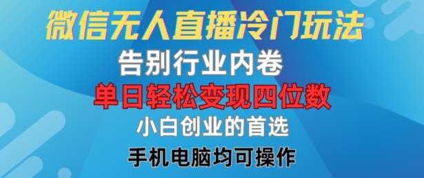 微信无人直播冷门玩法，告别行业内卷，单日轻松变现四位数，小白的创业首选【揭秘】-策里行间