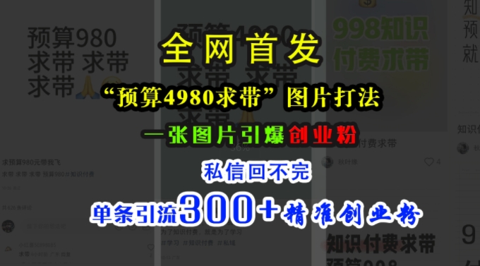 小红书“预算4980带我飞”图片打法，一张图片引爆创业粉，私信回不完，单条引流300+精准创业粉-策里行间