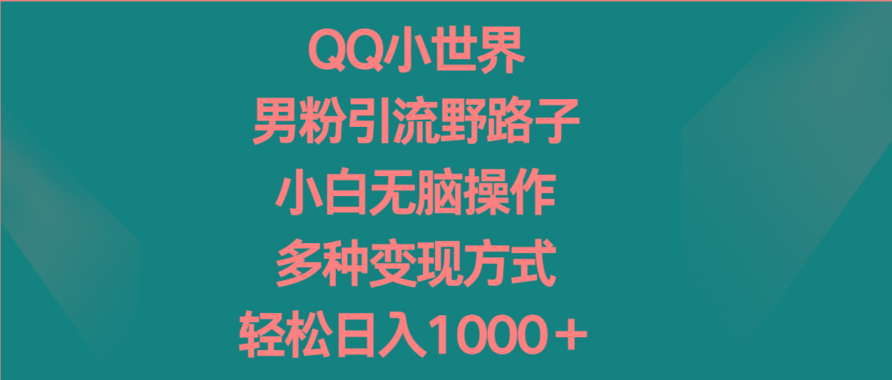 QQ小世界男粉引流野路子，小白无脑操作，多种变现方式轻松日入1000＋-策里行间