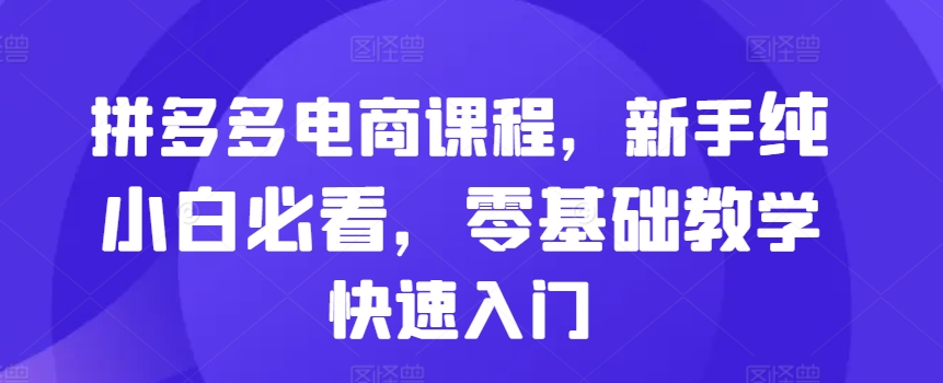 拼多多电商课程，新手纯小白必看，零基础教学快速入门-策里行间