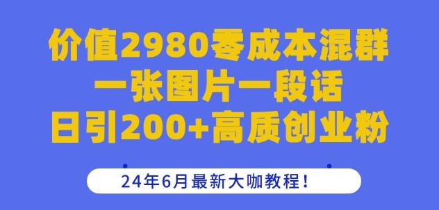 价值2980零成本混群一张图片一段话日引200+高质创业粉，24年6月最新大咖教程【揭秘】-策里行间