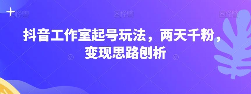 抖音工作室起号玩法，两天千粉，变现思路刨析-策里行间
