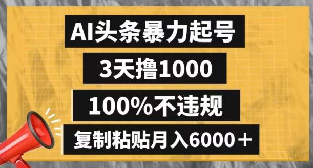 AI头条暴力起号，3天撸1000,100%不违规，复制粘贴月入6000＋【揭秘】-策里行间