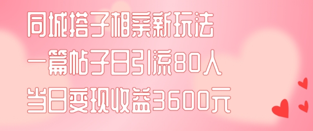 同城搭子相亲新玩法一篇帖子引流80人当日变现3600元(项目教程+实操教程)【揭秘】-策里行间